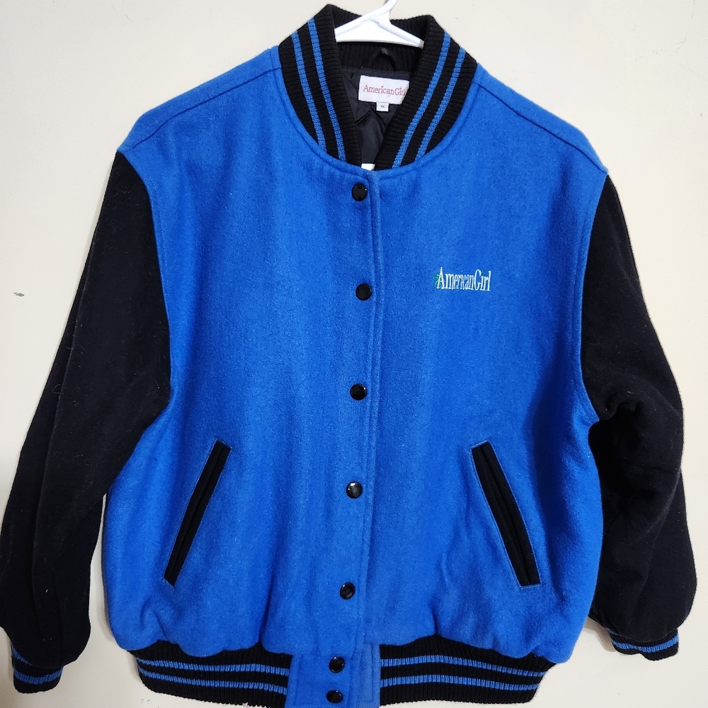 American Girl Blue Black Varsity Jacket Coat Size Youth Girls Medium